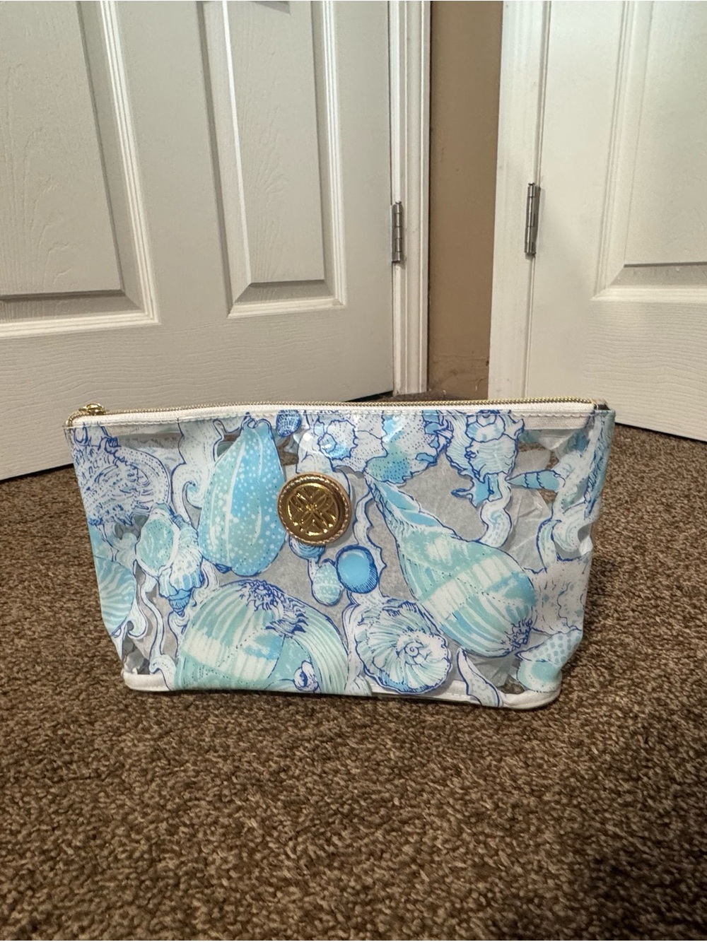 Lilly Pulitzer Seashell Print Cosmetic/Pool Pouch - Blue & White